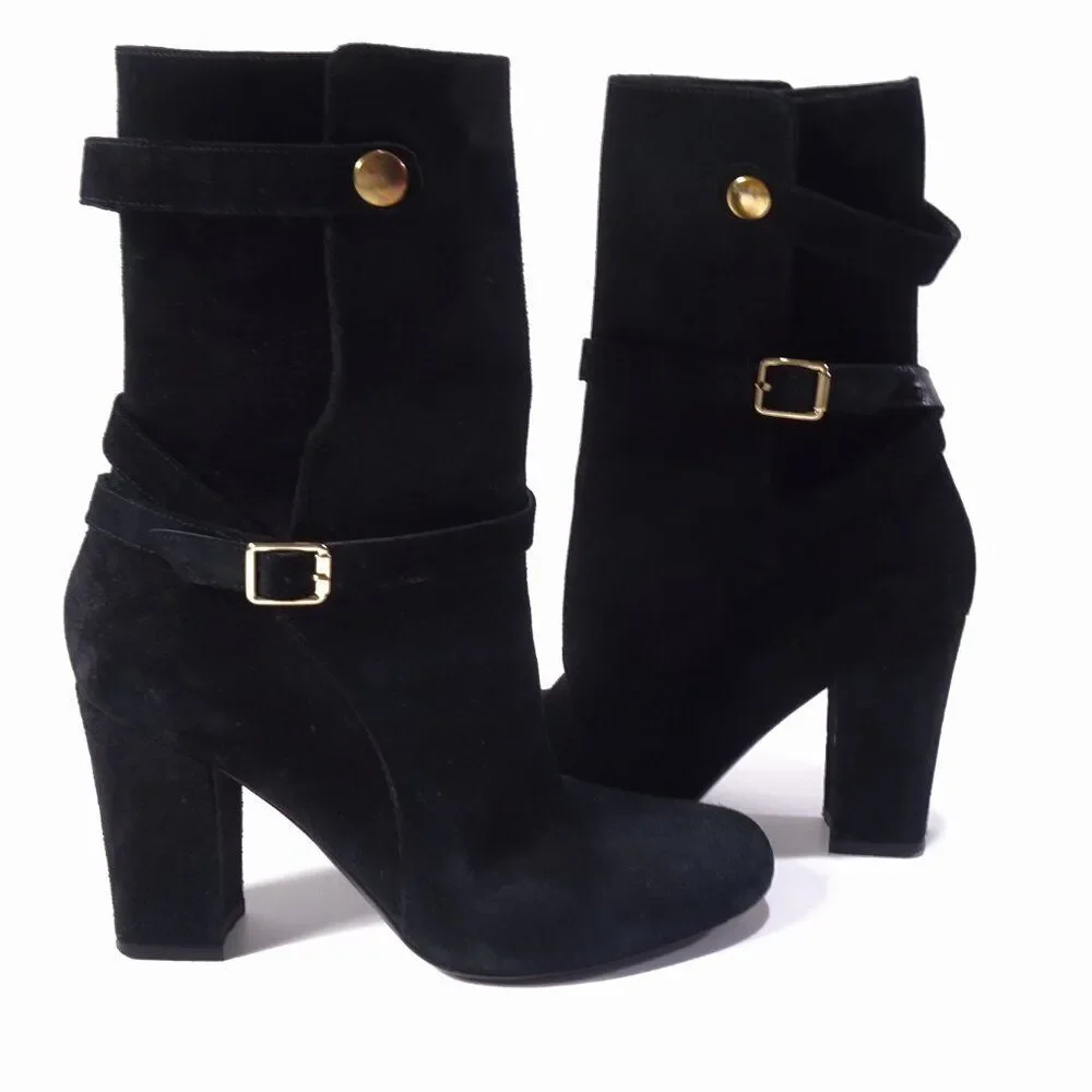 Theory Mitiu Suede Jodhpur Boot Buckle Boot Booties Sz 37.5 Black - Picture 1 of 8